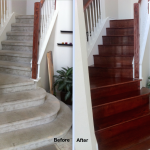 Stair remodel with painted/stained rails and new hardwood steps.