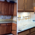 New granite countertop, under cabinet lighting and custom backsplash.